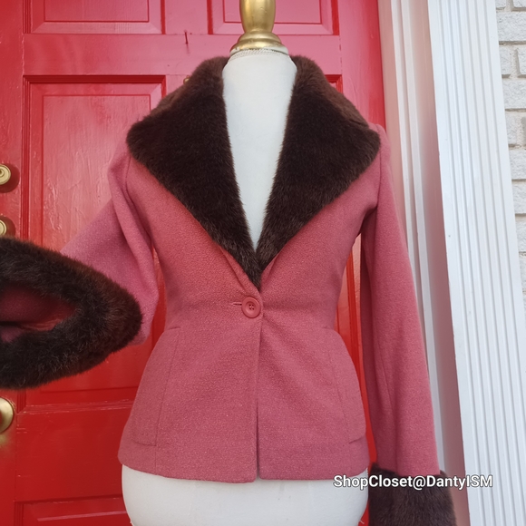 Kookai Rose Blazer with Chocolate Fur Trim - Picture 2 of 16
